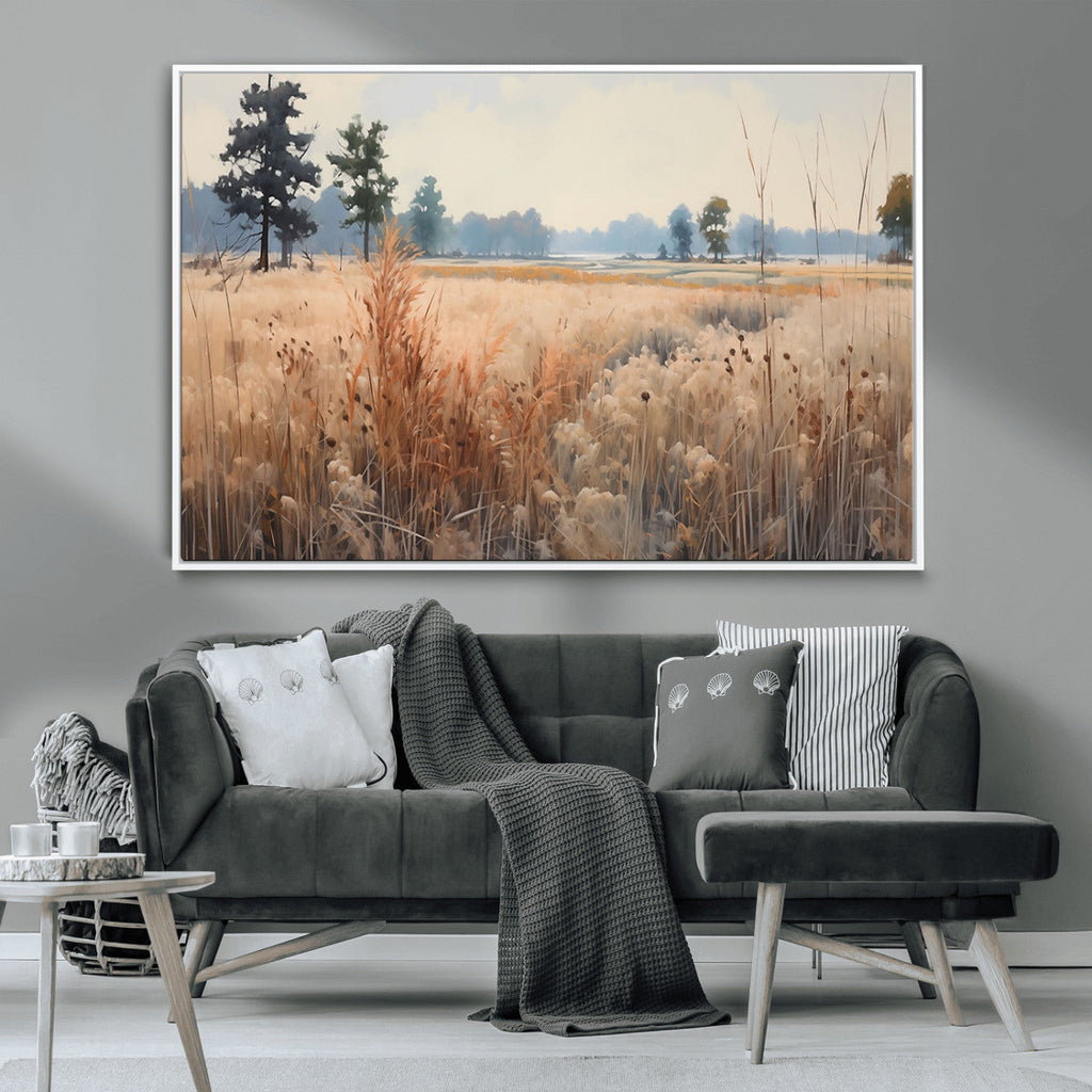 Golden Fields Canvas Wall Art Print | Serene Minimalist Landscape for Modern Decor