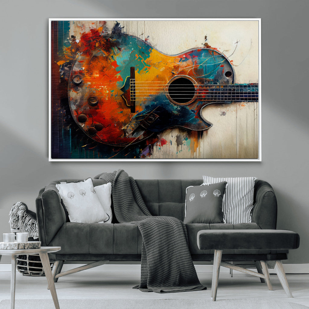 Abstract Guitar Wall Art Canvas | Vibrant Music-Inspired Art for Living Room or Studio