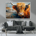 Highland Cow Abstract Canvas Wall Art, Bold Farmhouse Decor