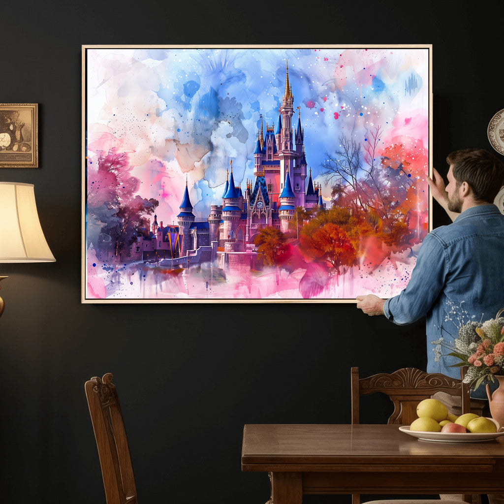 Disney Wall Art: Dreamy Watercolor Cinderella Castle Canvas Print