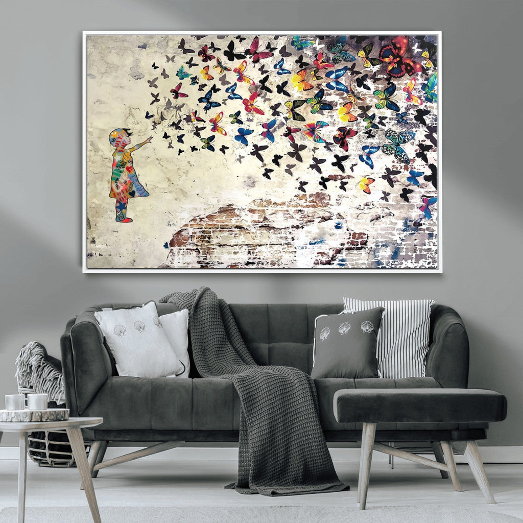 Banksy Wall Art - Banksy Girl Butterfly Graffiti Wall Art