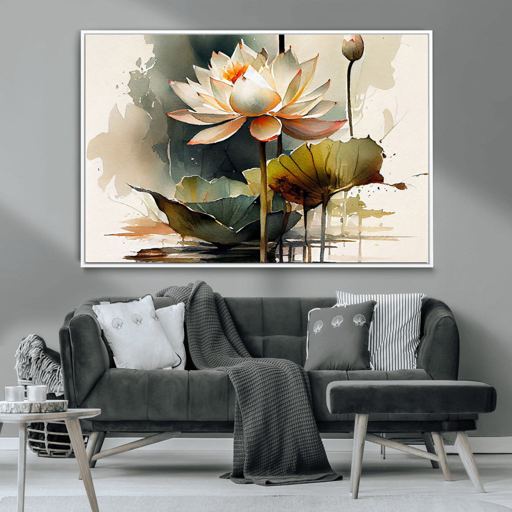 Lotus Flower Watercolor Canvas Print | A Symbol of Serenity and Growth in Soft Watercolors