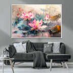 Lotus Flower Wall Art | 3 Panel Giclee Canvas Print of Pink Lotus Blossoms