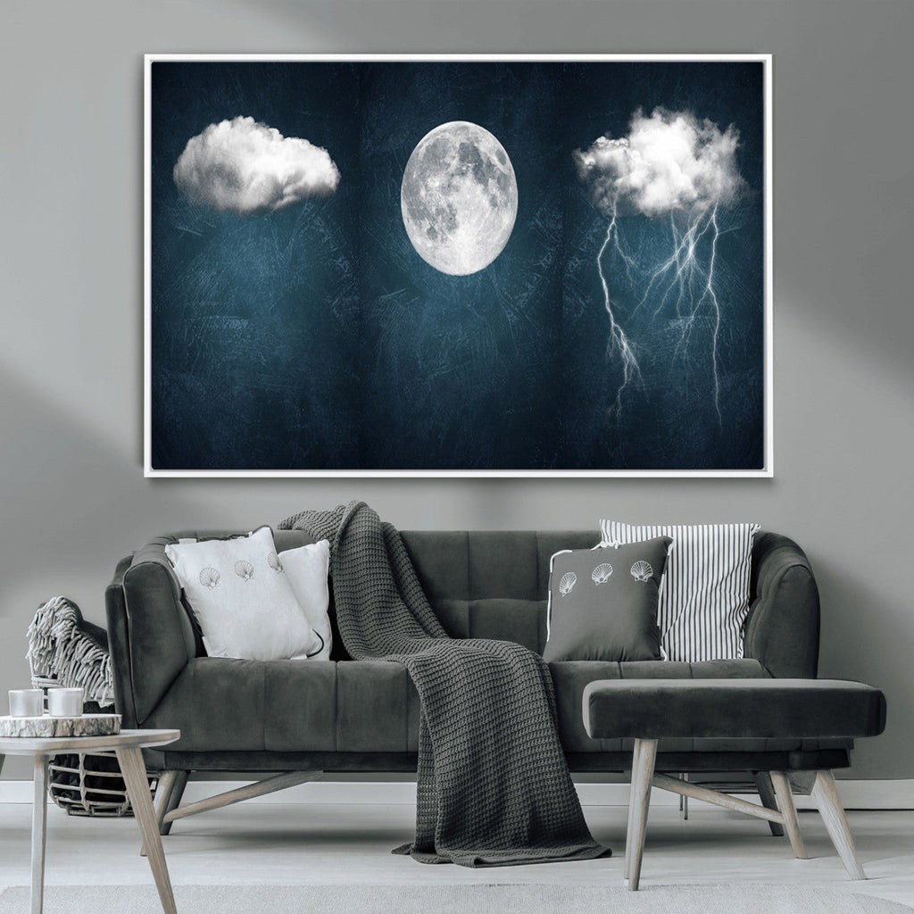 3 Piece Indigo Cloud Wall Art, Thunderstorm Moon Cloud Artwork