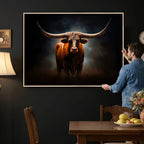 Abstract Texas Longhorn Wall Art Print | 3-Panel Large Texas Longhorn Canvas