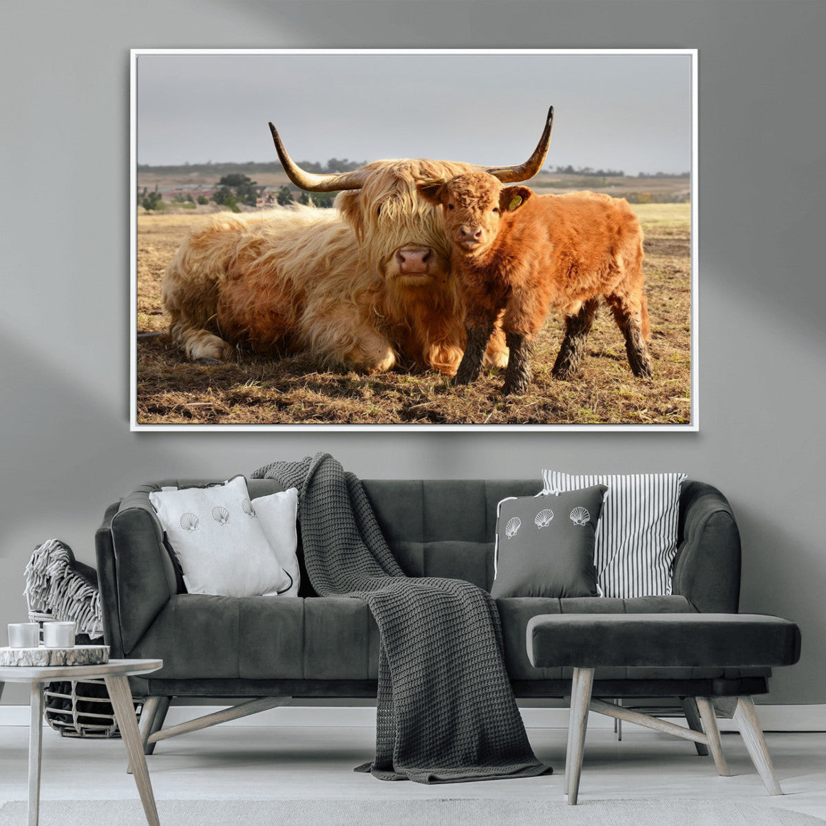 Highland Cow Canvas Wall Art Animal Print for Farm House Decor