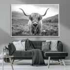 Black White Scottish Highland Cow Canvas Farm Wall Art