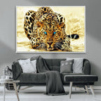 Blue-Eyed Leopard Canvas Wall Art, Framed Animal Print, Fierce and Bold Decor for Living Rooms