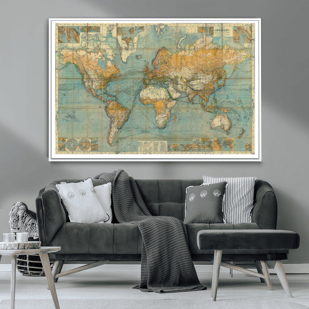 Push Pin World Map Canvas Print | Travel Tracker Wall Art for Couples