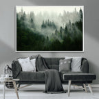 Misty Forest Wall Art | Tranquil Green Woodland Canvas Print