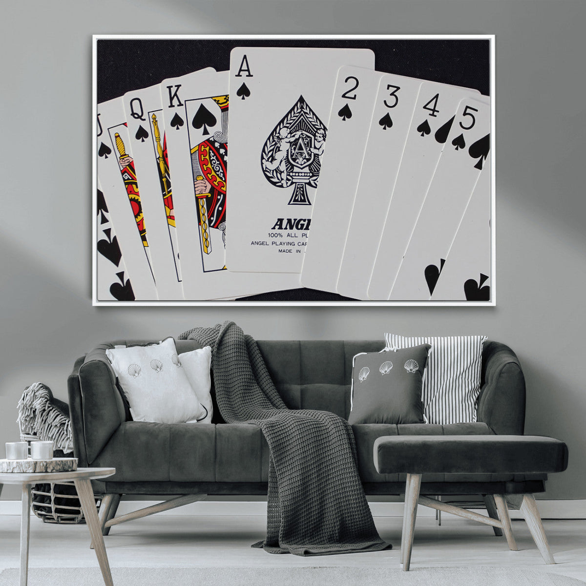 Poker Wall Art - Playing Cards Canvas Wall Art Print - Ace of Spades and Royal Flush Design