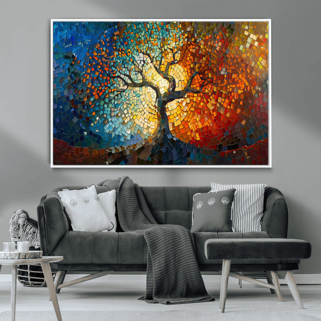 Yggdrasil Tree of Life Mosaic Stained Glass Wall Art Canvas Print