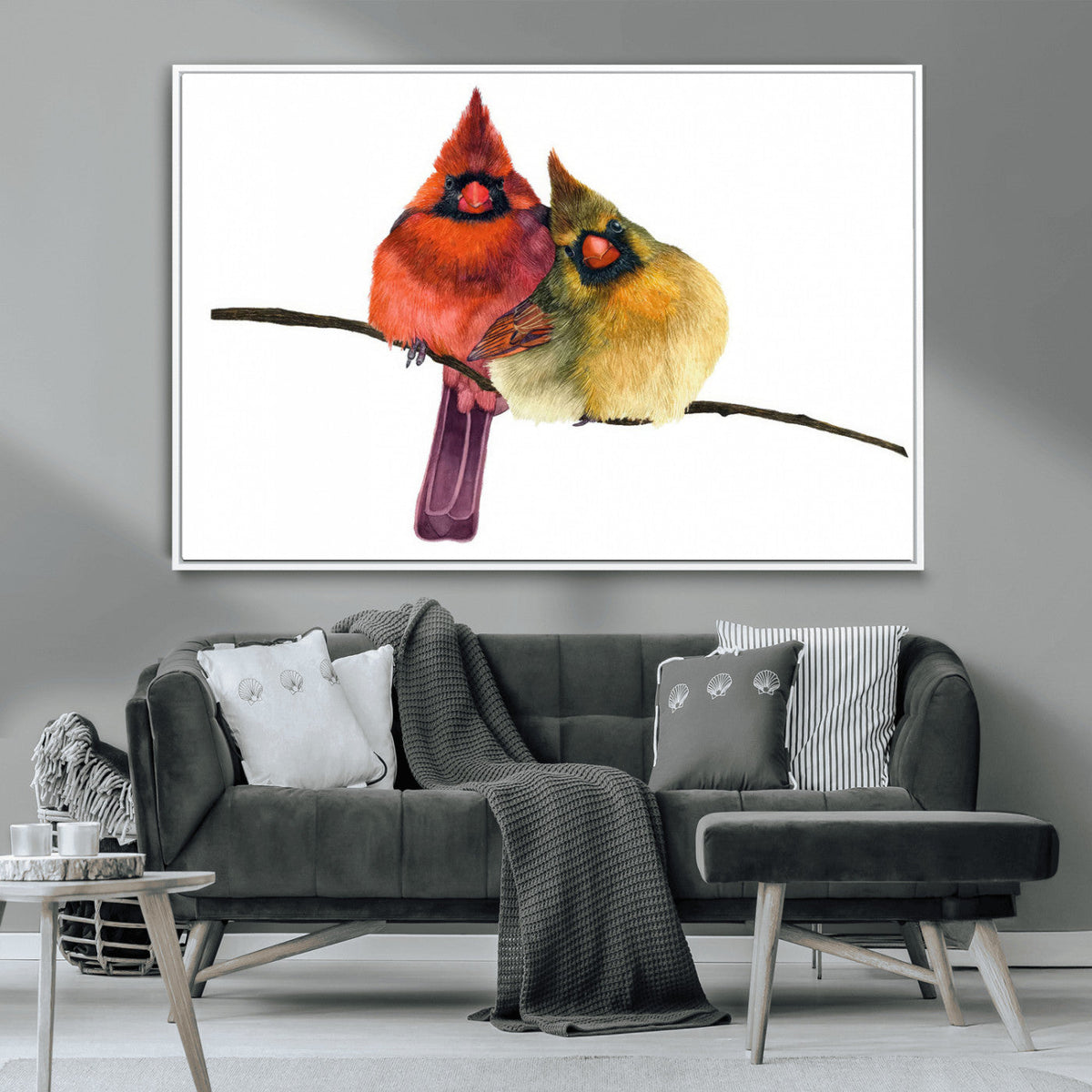 Cardinal Bird Canvas Wall Art, Male and Female Cardinal Print, Nature Inspired Bird Decor