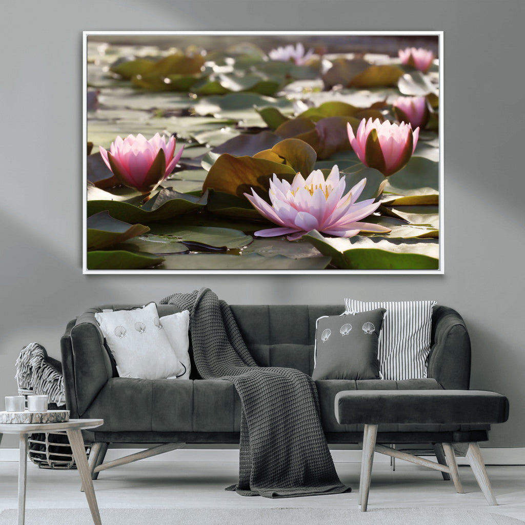 Lotus Flower Wall Art Canvas Print, Water Lily Large Wall Art for Yoga Room Decor