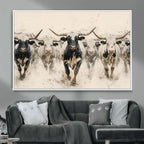 Texas Longhorn Wall Art | Framed Cattle Walking Canvas