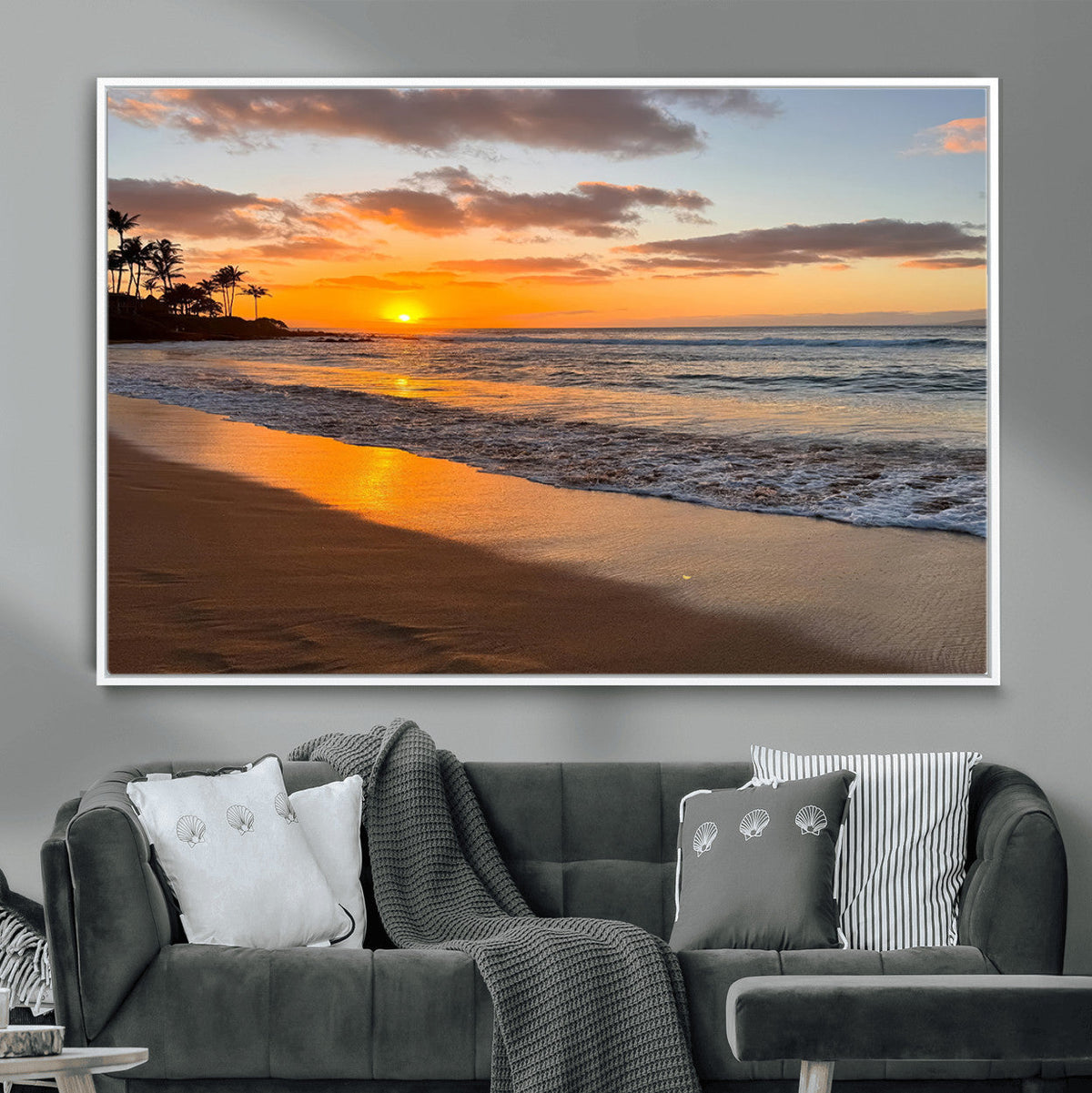 Tropical Beach Wall Art | Framed Sunset Ocean Canvas