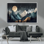 Moonlit Mountain Wall Art Canvas Print, Framed Silhouetted Pines Art, Layered Peaks Rustic Decor