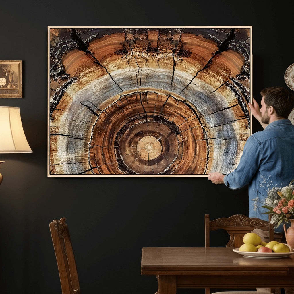 Tree Rings Wall Art Canvas Print, Rustic Wood Grain