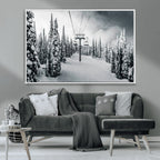 Snowy Pines Wall Art Canvas Print | Ski Lift in a Winter Forest