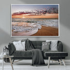 Ocean Sunset Wall Art Canvas Print | Sandy Shore and Gentle Waves