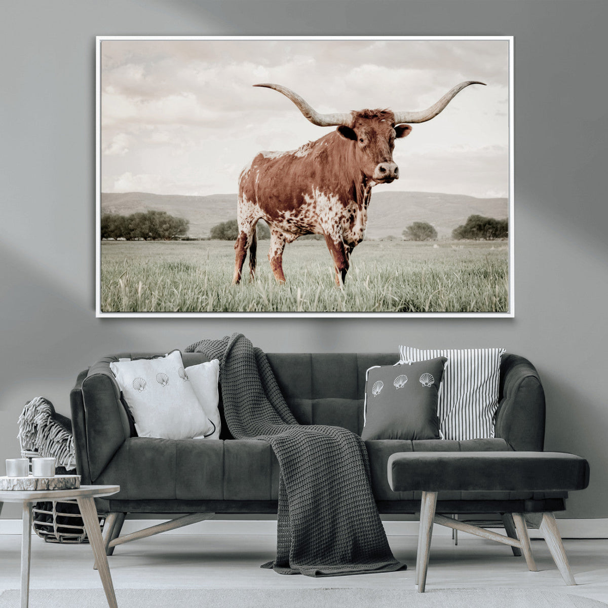 Texas Longhorn Wall Art | Framed Spotted Cattle Canvas