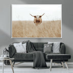 Texas Longhorn Wall Art Canvas Print, Framed Lone Cattle and Longhorn Bull Scene