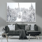Snowy Ski Lift Wall Art | Framed Winter Mountain Canvas