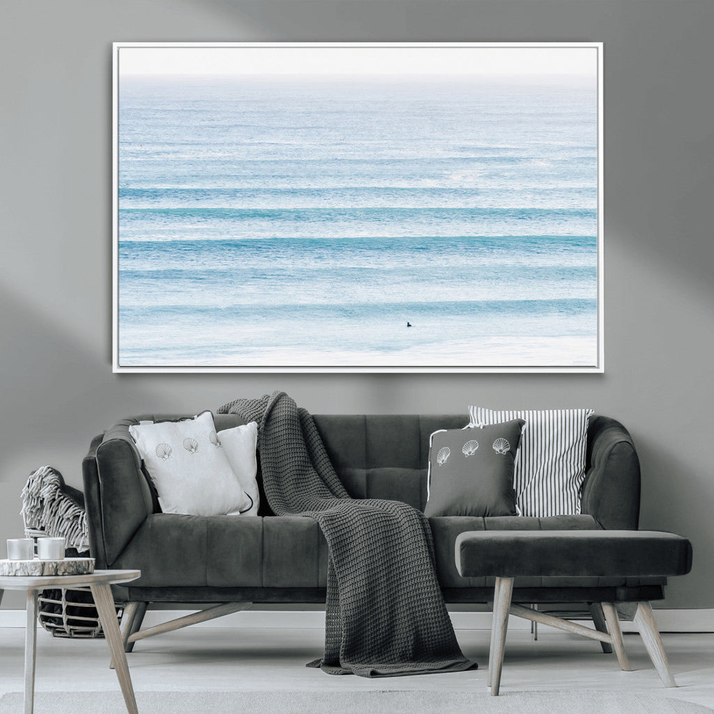 Ocean Wave Surfer Wall Art | Framed Minimal Seascape Canvas