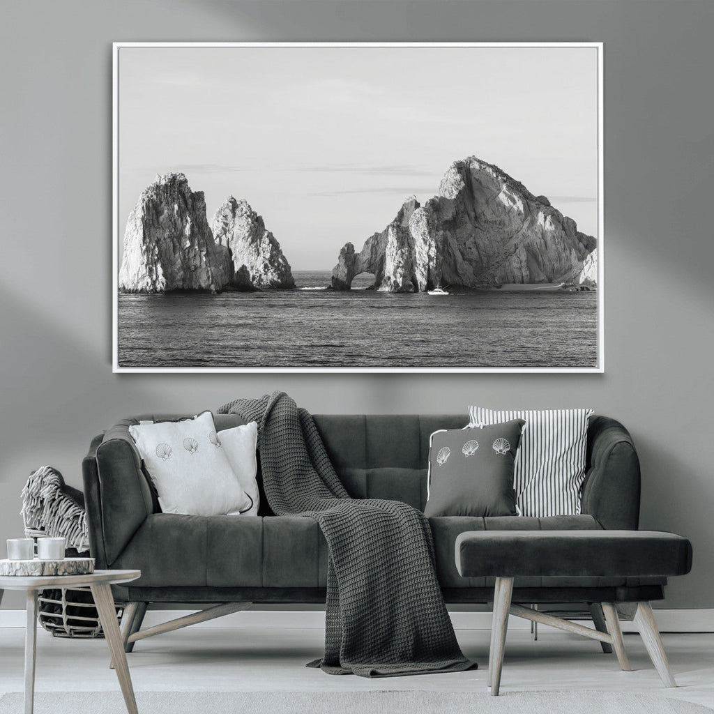 Coastal Wall Art | Framed Black White Ocean Canvas Artwork