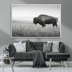 Bison Wall Art Canvas Print, Framed Rustic Wildlife Scene with Wild Buffalo