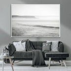 Black and White Seascape Wall Art Canvas Print, Framed Misty Ocean Waves