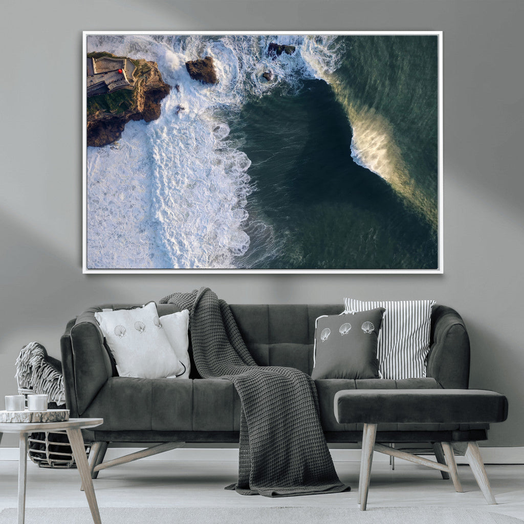 Ocean Wave Wall Art | Aerial Coastal View Canvas Artwork