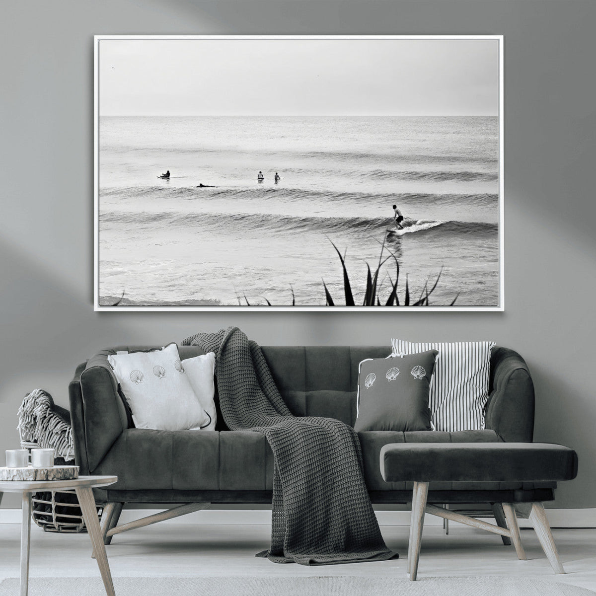 Surfer Silhouette Wall Art | Framed Calm Ocean Canvas