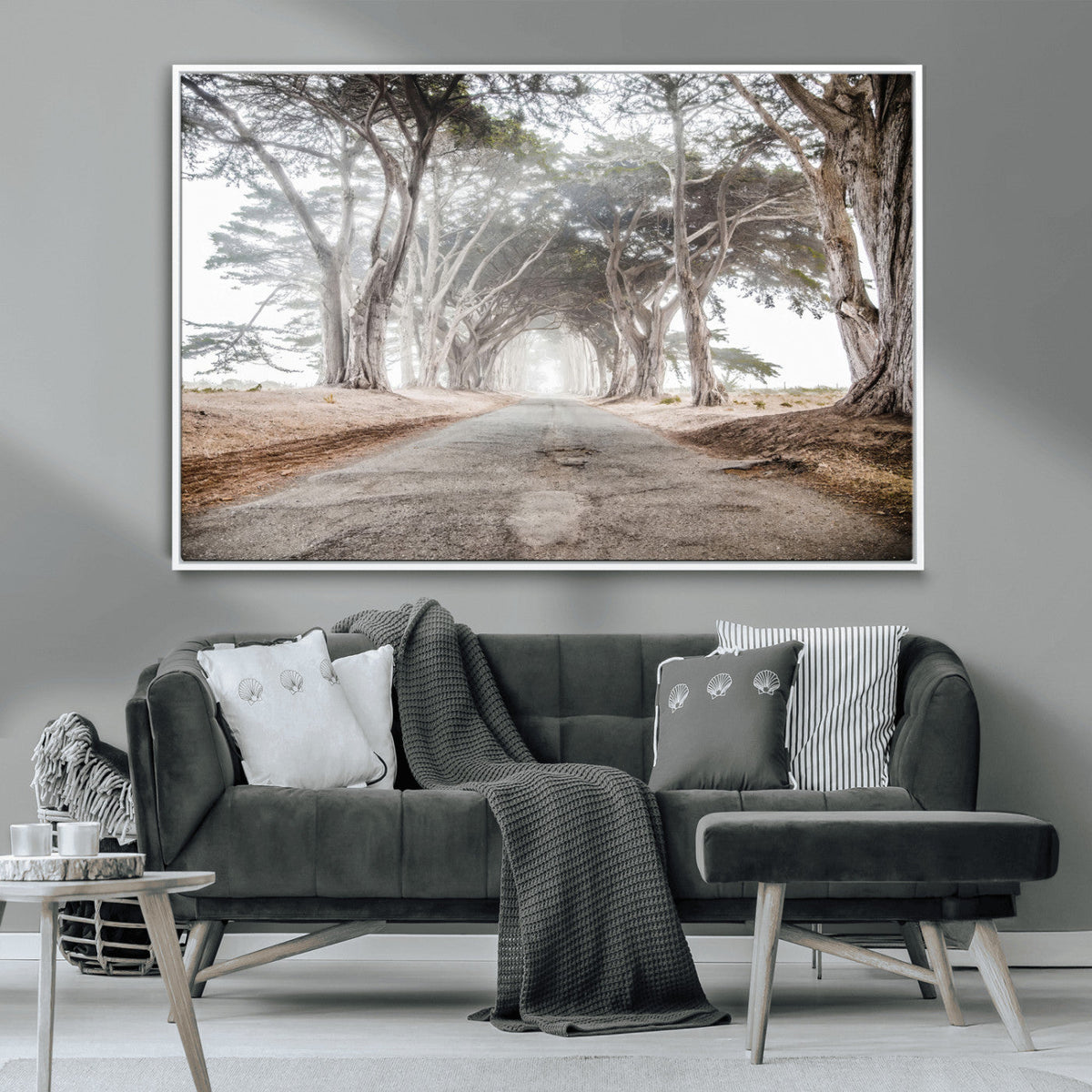 Cypress Tunnel Wall Art | Framed Misty Road Canvas Artwork