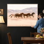 Wild Horse Wall Art Canvas Print, Framed Rustic Western Art, Desert Horse Scene