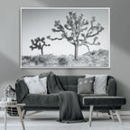Joshua Tree Wall Art Canvas Print, Framed Black and White Desert Landscape Artwork