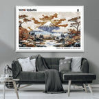 Modern Japanese Wall Art Canvas Print, Framed Abstract Mount Fuji Landscape, Yayoi Kusama Canvas Wall Art