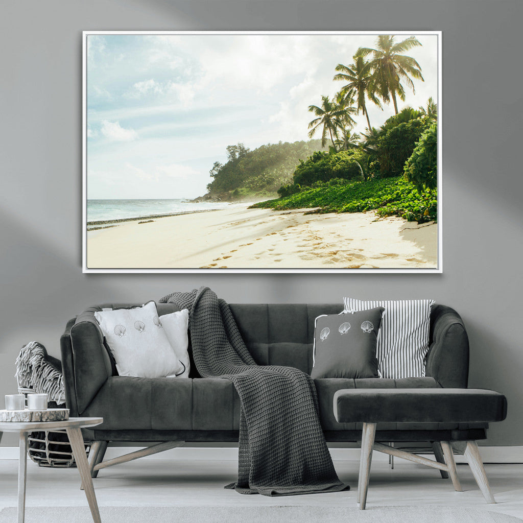 Relaxing Beach Wall Art Canvas Print, Framed Ocean View Coastal Serenity