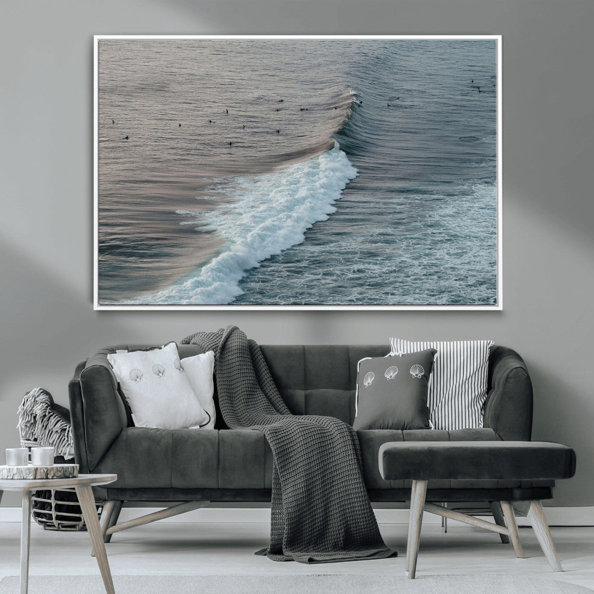 Ocean Waves Wall Art Canvas Print, Framed Coastal Serenity Surf Scene