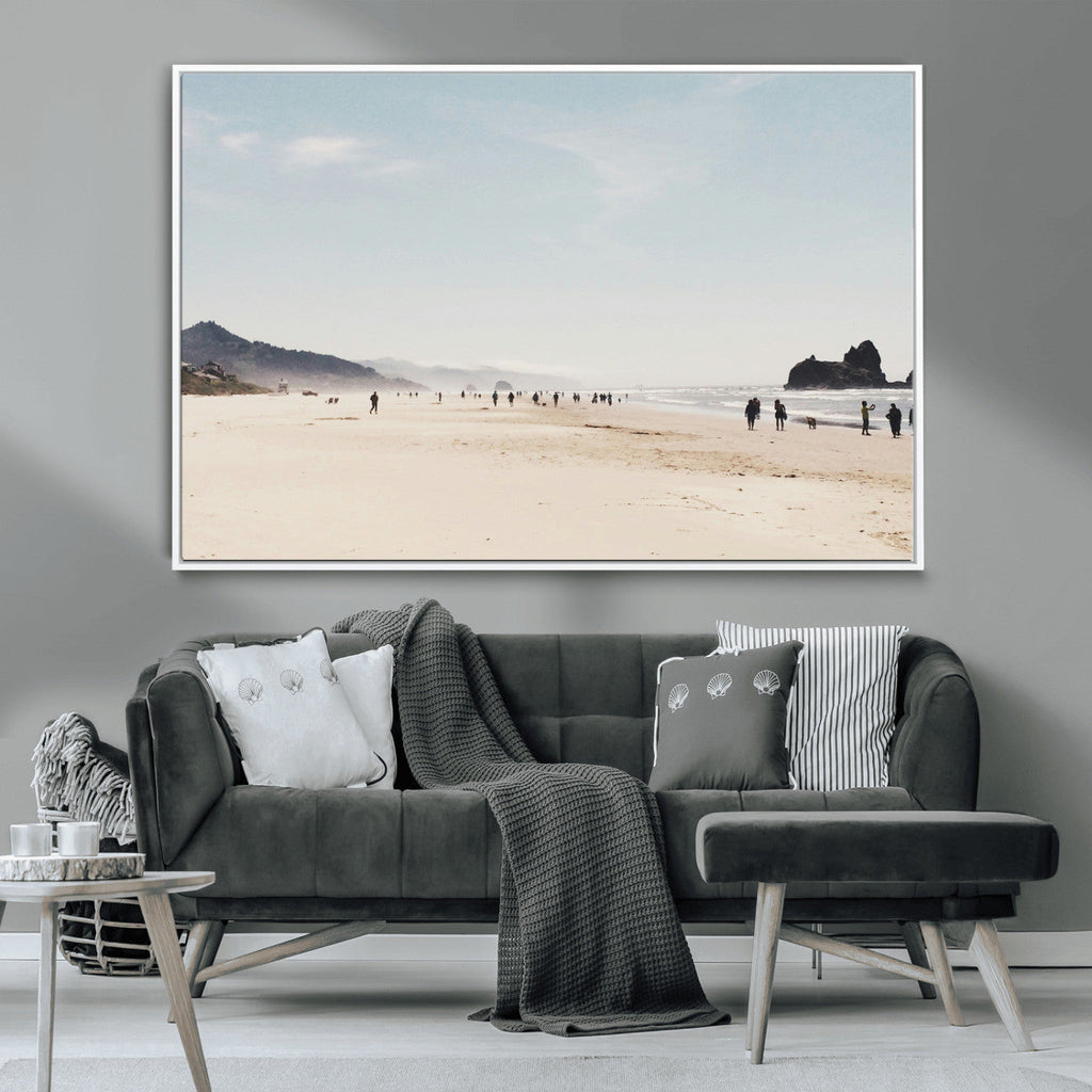 Minimalist Beach Wall Art Canvas Print, Framed Coastal Serenity Soft Sand