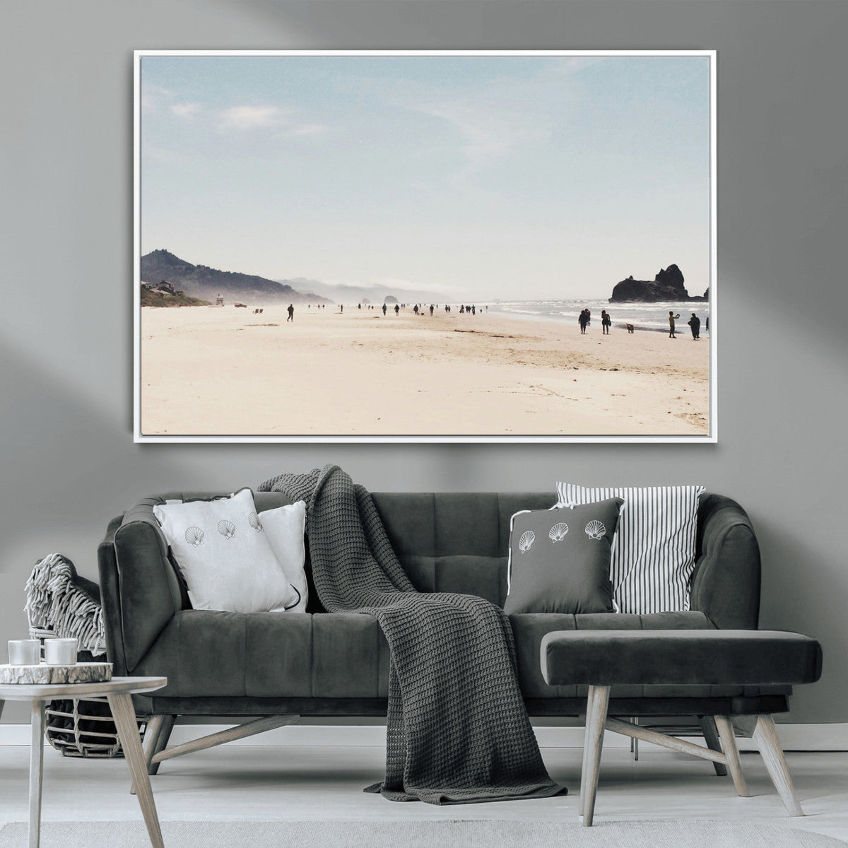 Minimalist Beach Wall Art Canvas Print, Framed Coastal Serenity Soft Sand