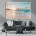 Beach Sunset Wall Art Canvas Print, Framed Ocean Waves Summer Escape