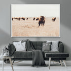 Bison Herd Wall Art Canvas Print, Framed Western Prairie Serenity