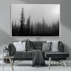 Misty Pines Wall Art Canvas Print, Framed Woodland Minimalist Black and White