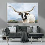 Texas Longhorn Wall Art Canvas Print, Framed Western Rustic Farmhouse