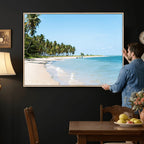 Palm Tree Coast Wall Art Canvas Print, Framed Island Getaway with Crystal Blue Water