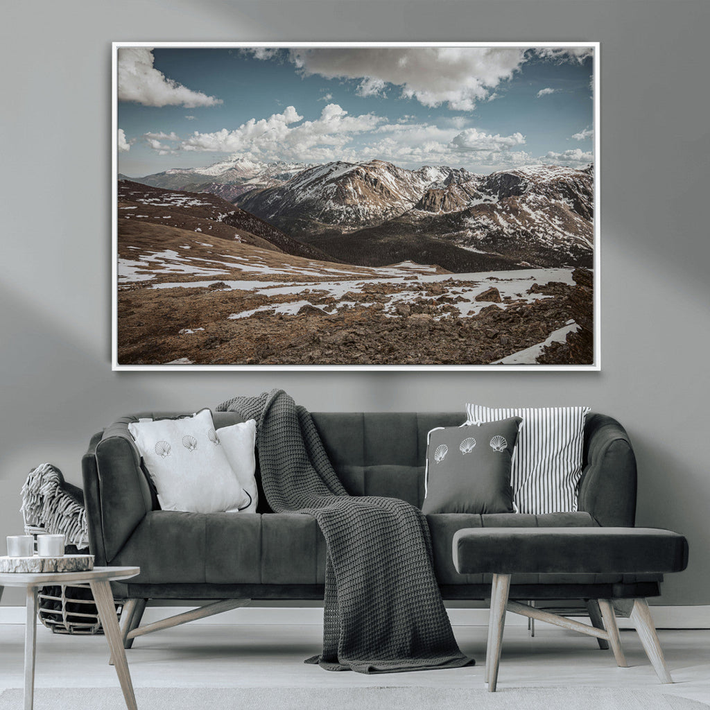 Mountain Landscape Wall Art Canvas Print, Framed Snowy Peaks Art, Rugged Highlands Rustic Adventure Decor