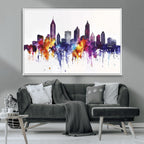 Atlanta Skyline Wall Art Canvas Print, Framed Colorful Watercolor Cityscape