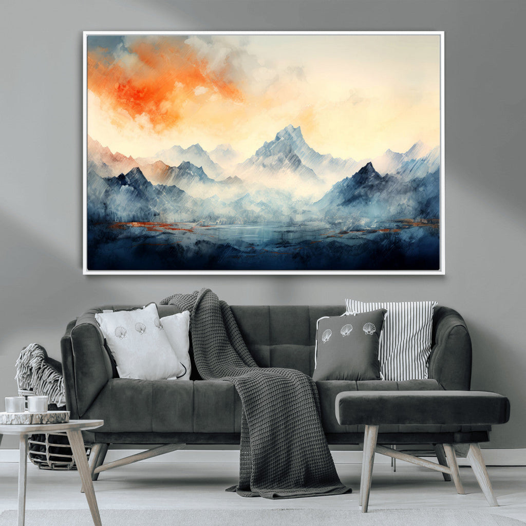 Warm Clouds Abstract Mountain Wall Art, Modern Landscape Canvas Print