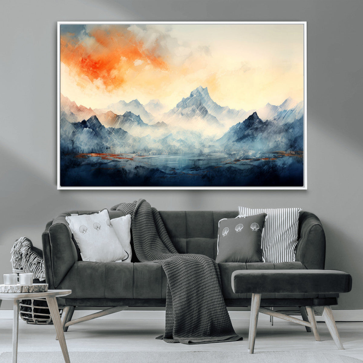 Warm Clouds Abstract Mountain Wall Art, Modern Landscape Canvas Print